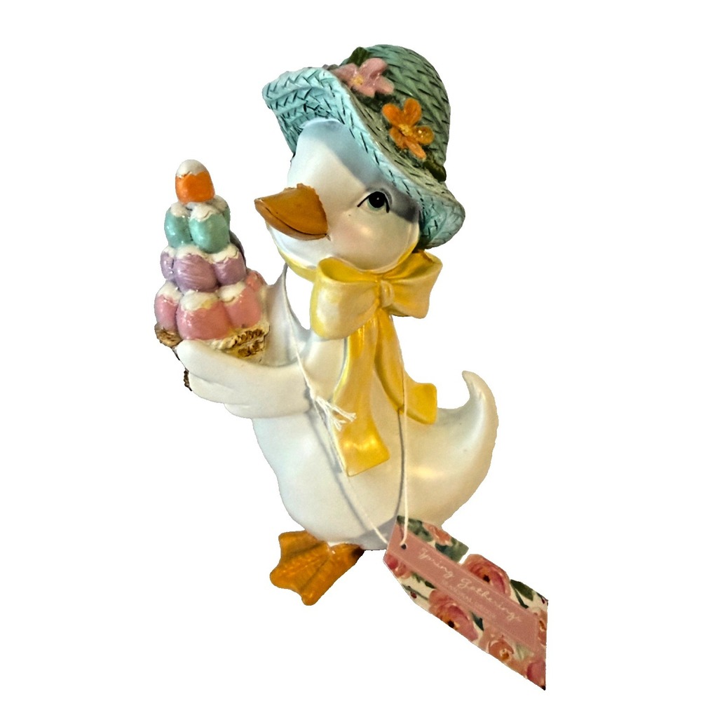 Spring Gatherings Lady Duck Figurine Bonnet Pastel Eggs Cottagecore Decor NWT